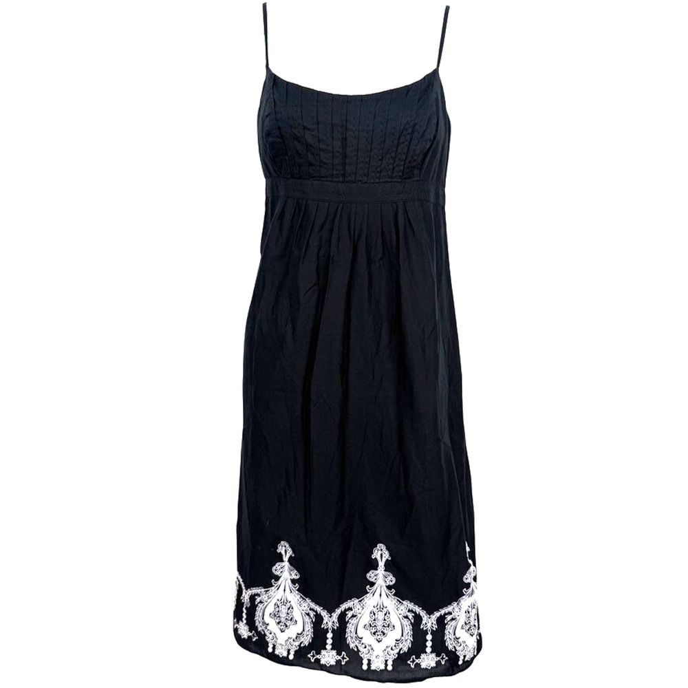 Ann Taylor Loft Petite Babydoll Empire Y2K Black Cotton Dress Embroidered sz 6P